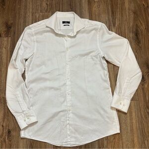 Hugo Boss White Dress Shirt Button Up Sz 16 1/2 34/35 Preppy Sharp Fit Twill